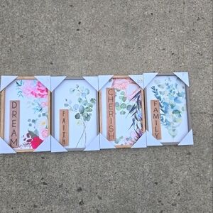 Wall Art Framed Set Of 4. Family, Cherish, Faith, Dream‎ With Floral Acc…